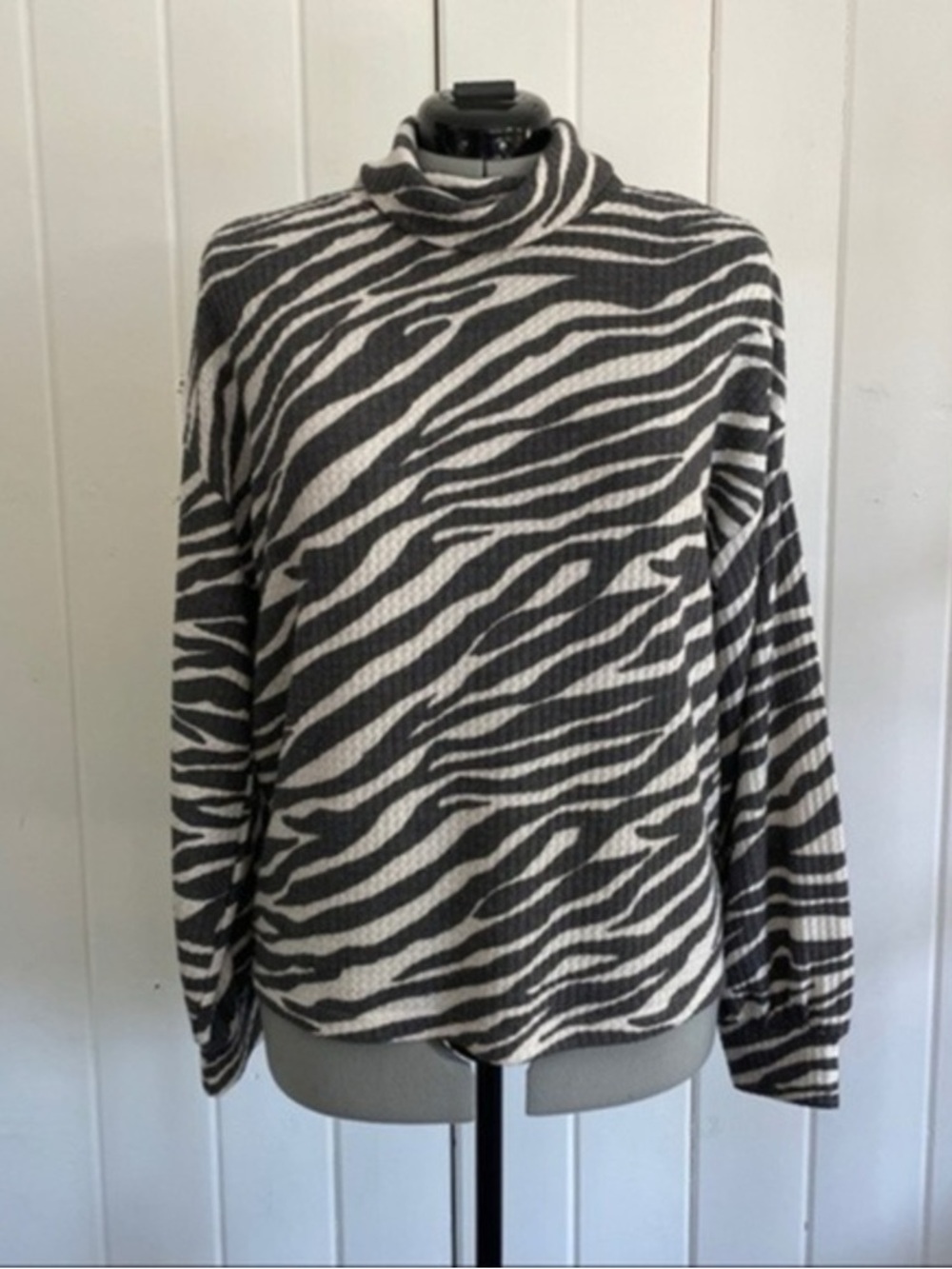 Zebra Print Mock Neck Sweater in Black & Cream